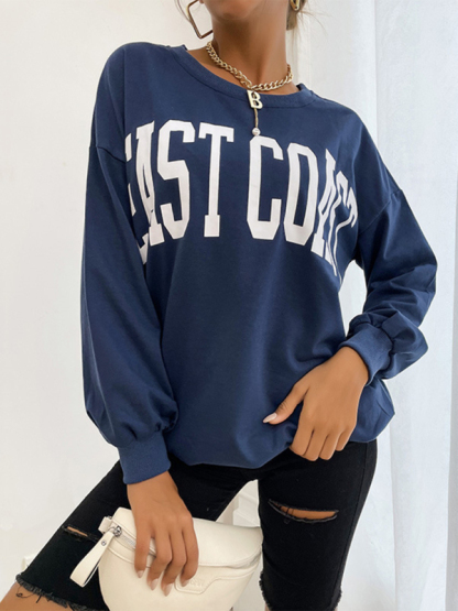 New round neck long sleeve pullover letter sweatshirt-chiquechics