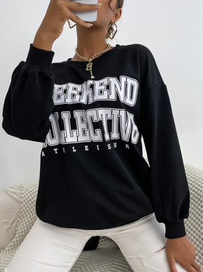 New round neck long sleeve pullover letter sweatshirt-chiquechics