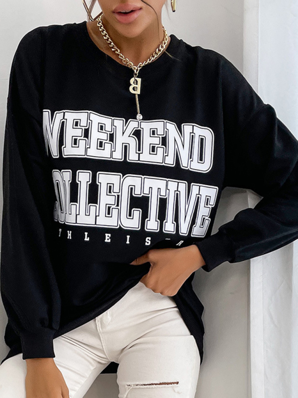 New round neck long sleeve pullover letter sweatshirt-chiquechics