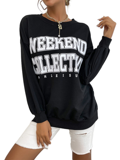 New round neck long sleeve pullover letter sweatshirt-chiquechics