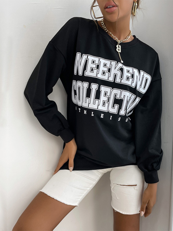 New round neck long sleeve pullover letter sweatshirt-chiquechics