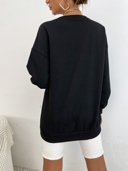 New round neck long sleeve pullover letter sweatshirt-chiquechics