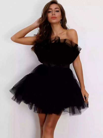 New tube top style mesh temperament bow tutu skirt dress-chiquechics