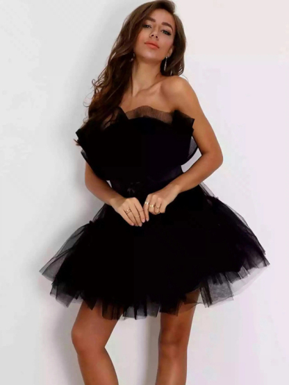 New tube top style mesh temperament bow tutu skirt dress-chiquechics