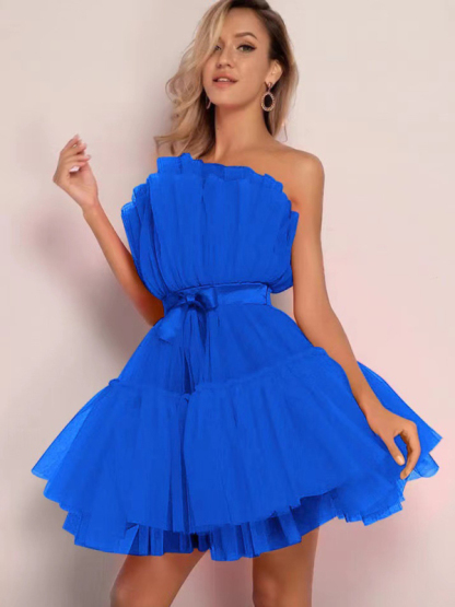 New tube top style mesh temperament bow tutu skirt dress-chiquechics