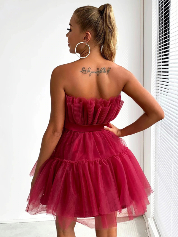 New tube top style mesh temperament bow tutu skirt dress-chiquechics