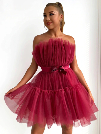 New tube top style mesh temperament bow tutu skirt dress-chiquechics