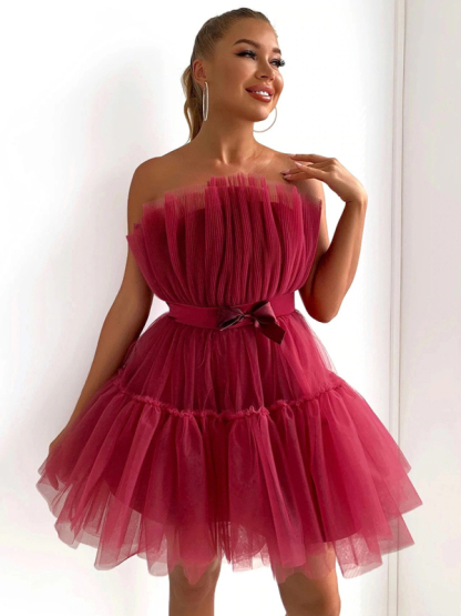 New tube top style mesh temperament bow tutu skirt dress-chiquechics