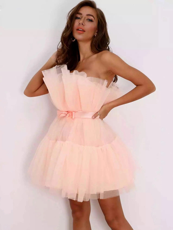 New tube top style mesh temperament bow tutu skirt dress-chiquechics