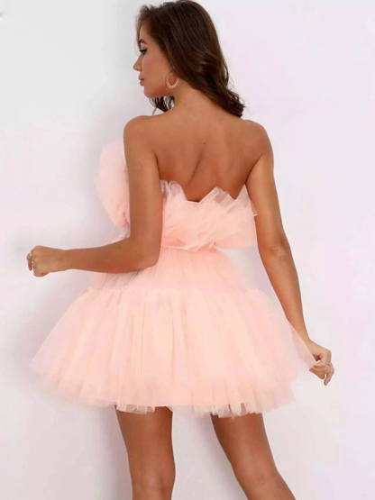 New tube top style mesh temperament bow tutu skirt dress-chiquechics