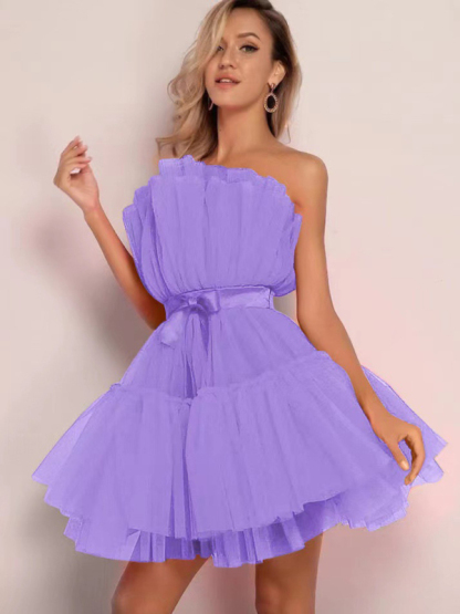 New tube top style mesh temperament bow tutu skirt dress-chiquechics