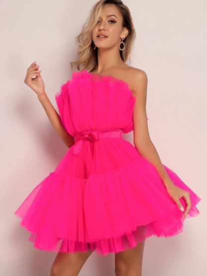 New tube top style mesh temperament bow tutu skirt dress-chiquechics