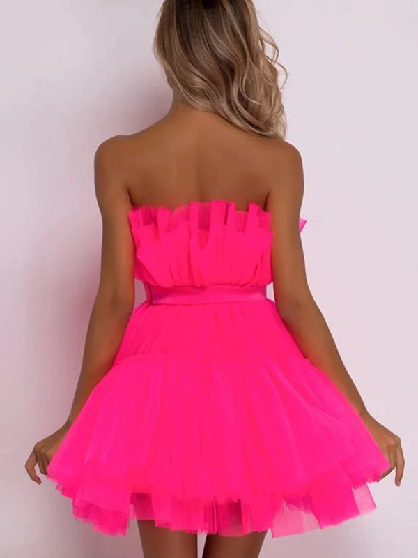 New tube top style mesh temperament bow tutu skirt dress-chiquechics