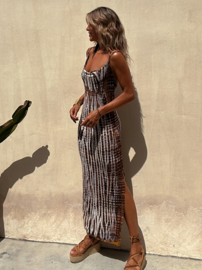 Women Fashion Vacation Sexy Printed Halter Halter Dress-chiquechics
