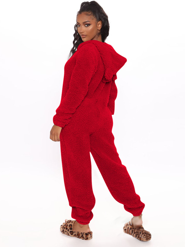 Long Sleeve Hooded Casual Jumpsuit Pants Plush Loungewear-chiquechics