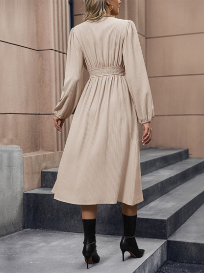 New elegant solid color long sleeve slit dress-chiquechics