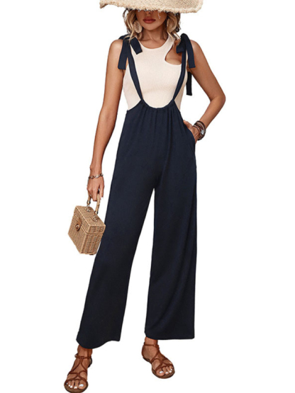 New high-waisted wide-leg pants casual strappy overalls-chiquechics