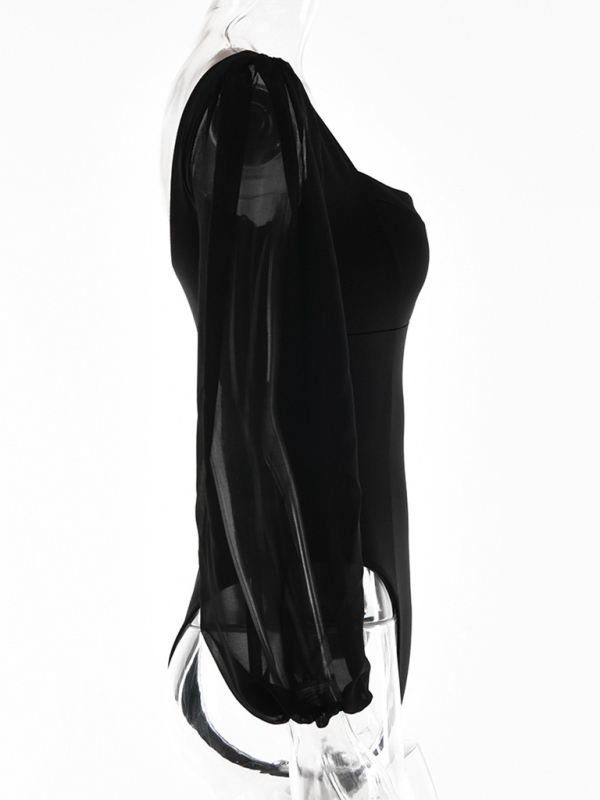 Square neck sexy backless long sleeve bodysuit