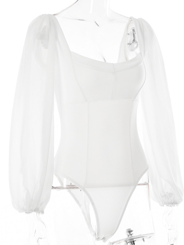 Square neck sexy backless long sleeve bodysuit