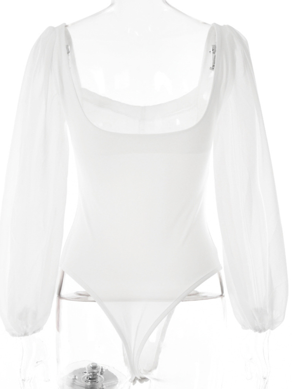 Square neck sexy backless long sleeve bodysuit