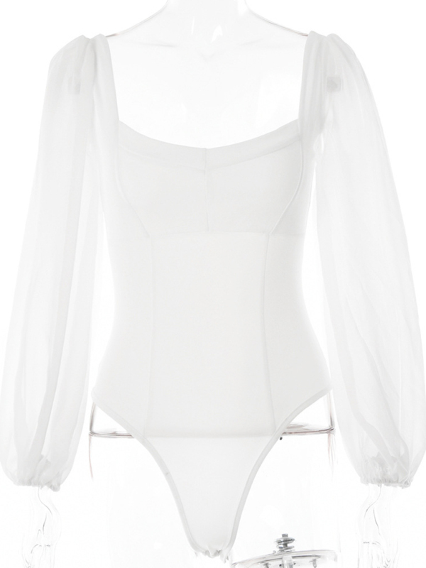 Square neck sexy backless long sleeve bodysuit