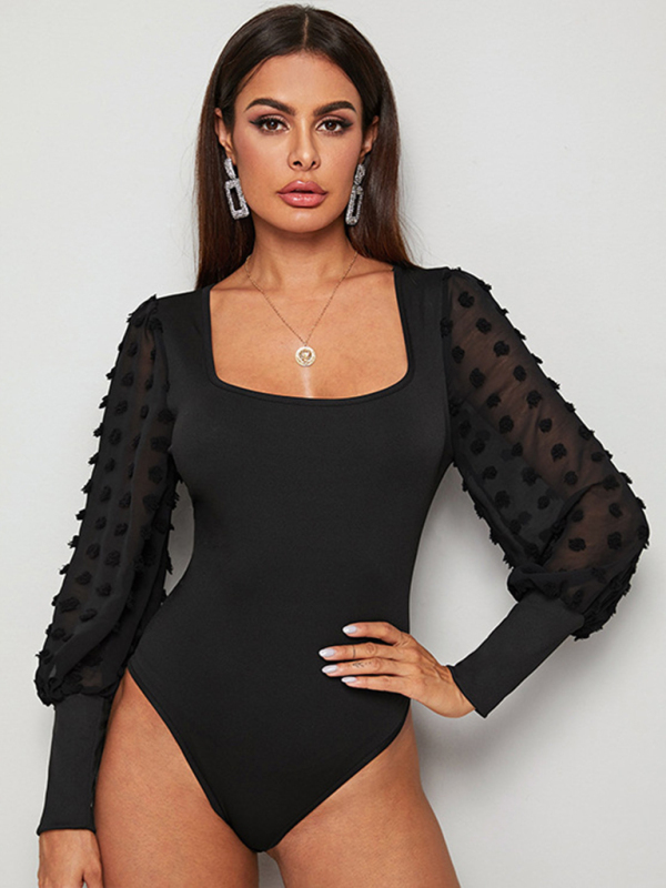 Square neck sexy backless long sleeve bodysuit