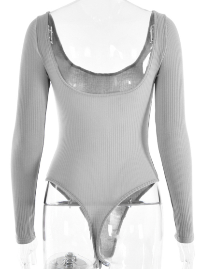 Leisure Sleeveless Self-Design Knit Bodysuit - Women's Polyester Romper-chiquechics