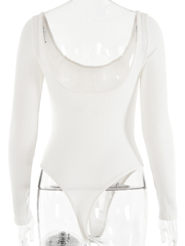 Leisure Sleeveless Self-Design Knit Bodysuit - Women's Polyester Romper-chiquechics