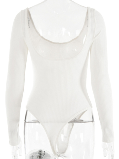 Leisure Sleeveless Self-Design Knit Bodysuit - Women's Polyester Romper-chiquechics