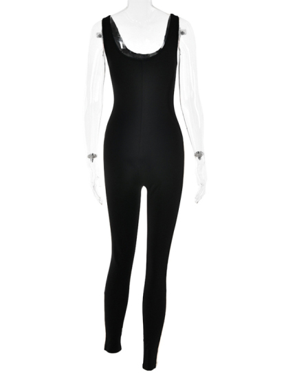 Sexy soft tummy control stitching backless trousers jumpsuit-chiquechics