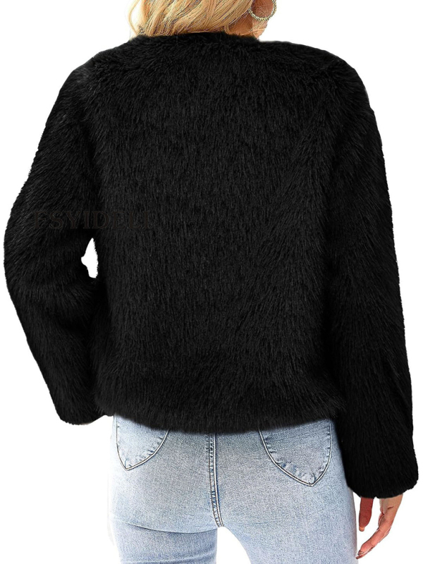 Women's New Furry Multicolor Collarless Top Short Jacket-chiquechics