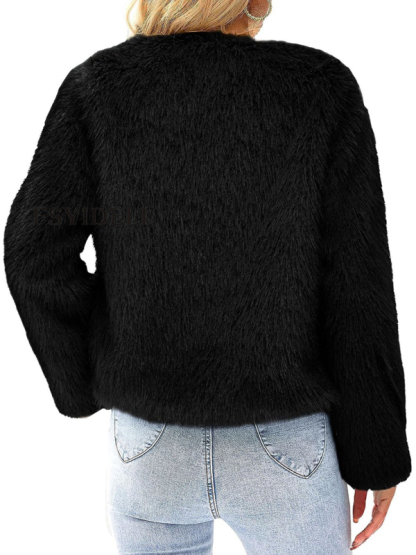 Women's New Furry Multicolor Collarless Top Short Jacket-chiquechics