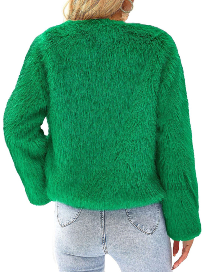 Women's New Furry Multicolor Collarless Top Short Jacket-chiquechics