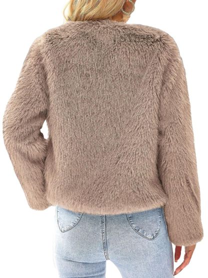 Women's New Furry Multicolor Collarless Top Short Jacket-chiquechics