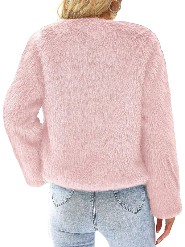 Women's New Furry Multicolor Collarless Top Short Jacket-chiquechics