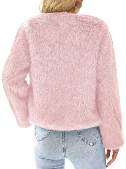 Women's New Furry Multicolor Collarless Top Short Jacket-chiquechics