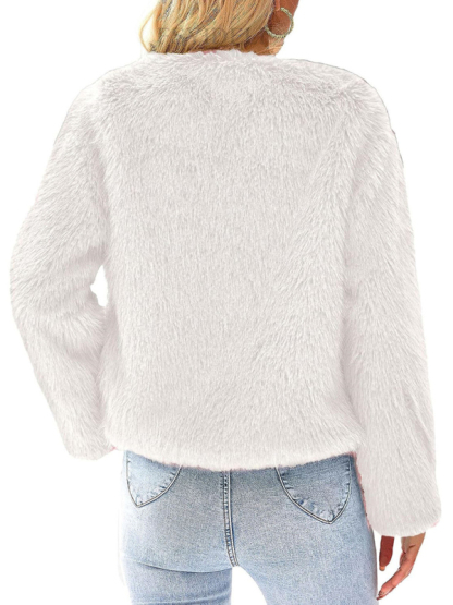 Women's New Furry Multicolor Collarless Top Short Jacket-chiquechics