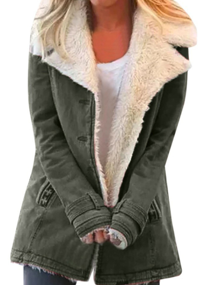Autumn and winter solid color plush lapel mid-length coat-chiquechics
