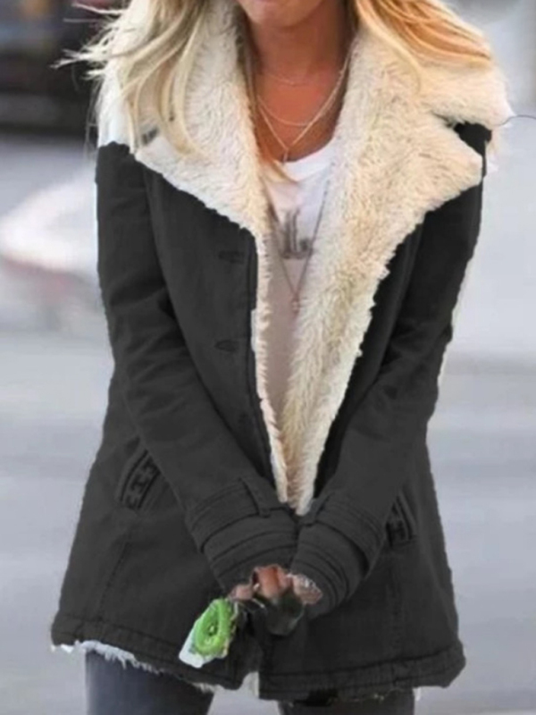 Autumn and winter solid color plush lapel mid-length coat-chiquechics