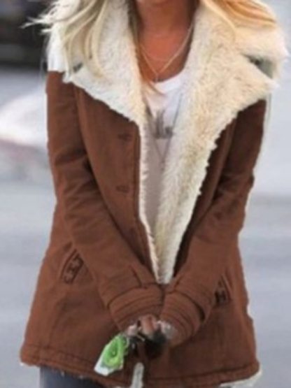 Autumn and winter solid color plush lapel mid-length coat-chiquechics