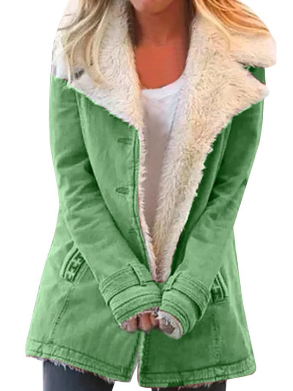 Autumn and winter solid color plush lapel mid-length coat-chiquechics
