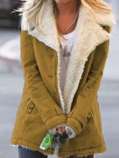Autumn and winter solid color plush lapel mid-length coat-chiquechics