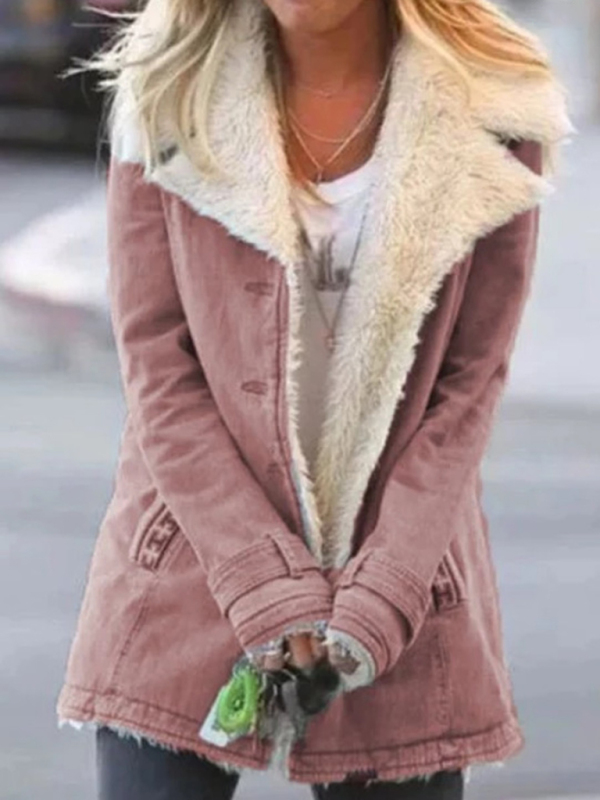 Autumn and winter solid color plush lapel mid-length coat-chiquechics