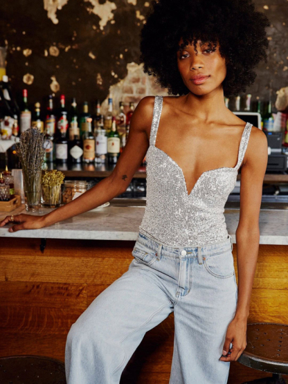 Women's beaded suspender slim fit bodysuit-chiquechics