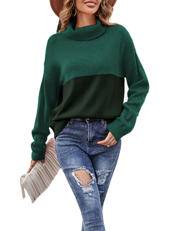 Women's new trendy contrasting color turtleneck pullover sweater-chiquechics