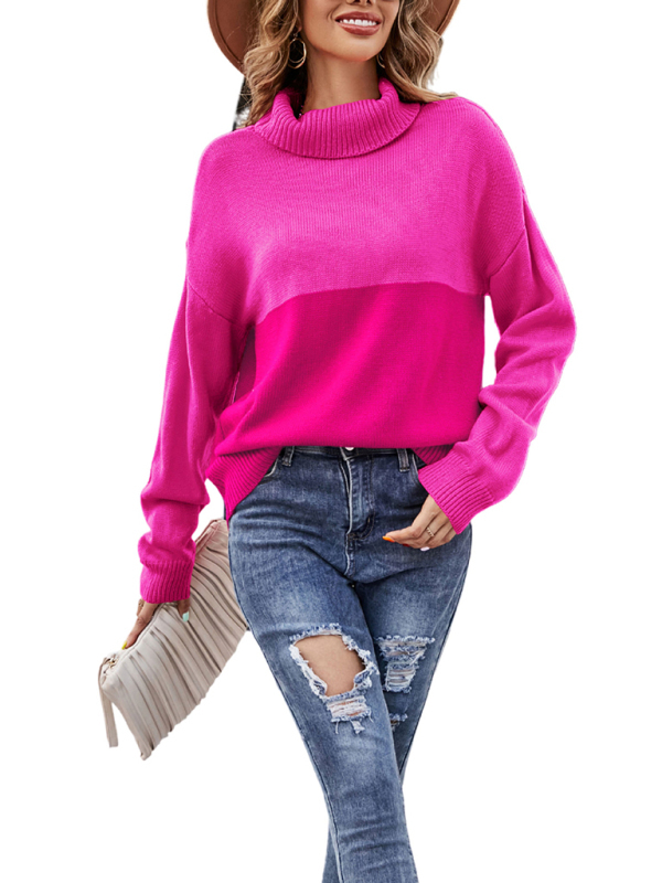 Women's new trendy contrasting color turtleneck pullover sweater-chiquechics