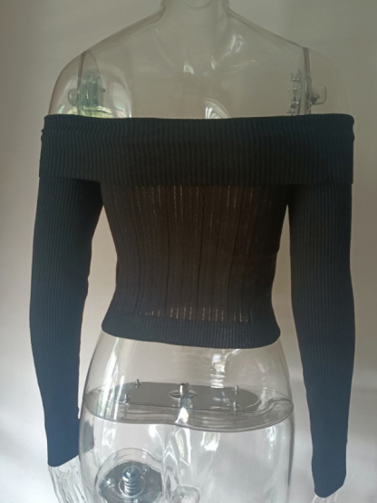 Sexy one-shoulder three-dimensional floral long-sleeved knitted top-chiquechics