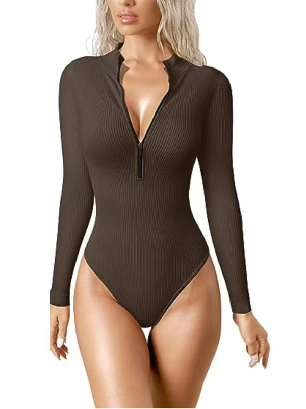 women's sexy Stand collar long sleeverbodysuit-chiquechics
