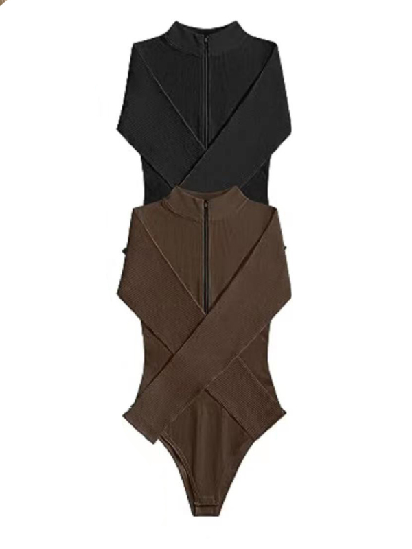 women's sexy Stand collar long sleeverbodysuit-chiquechics