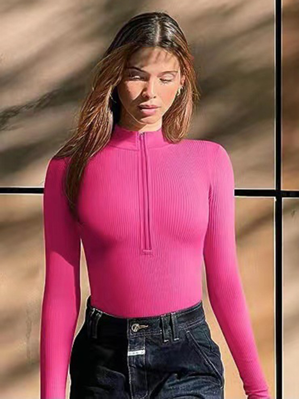 women's sexy Stand collar long sleeverbodysuit-chiquechics